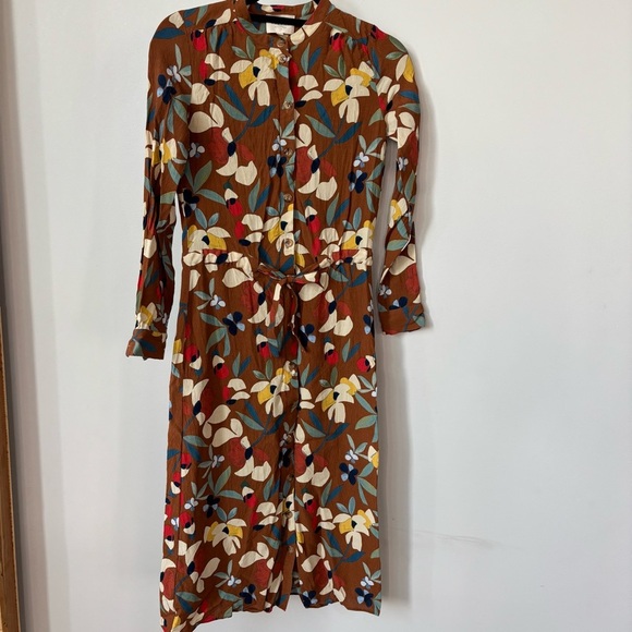 Sezane Vic Midi Dress in Brown Floral Design Size 34/2 - Picture 1 of 13